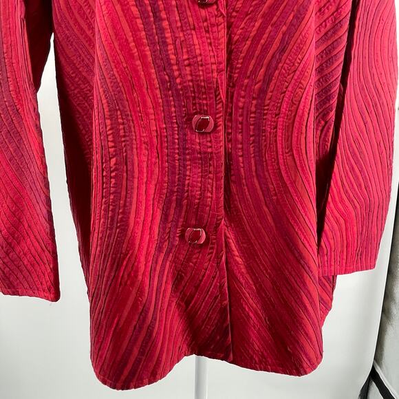 Parsley & Sage Red Multi Silk Textured Pintuck Long Sleeve Tunic Blouse Plus 1X - Picture 8 of 13